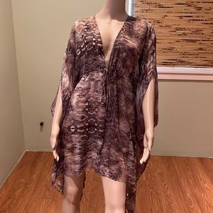 Alexie Beige And Brown Animal Print Sheer Handkerchief Hem Dress O/S